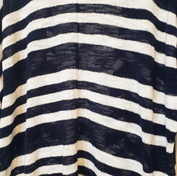 Lou & Grey Blue & White Striped Open Knit Cardigan 3/4 Sleeves Cotton Bl… - Picture 12 of 13